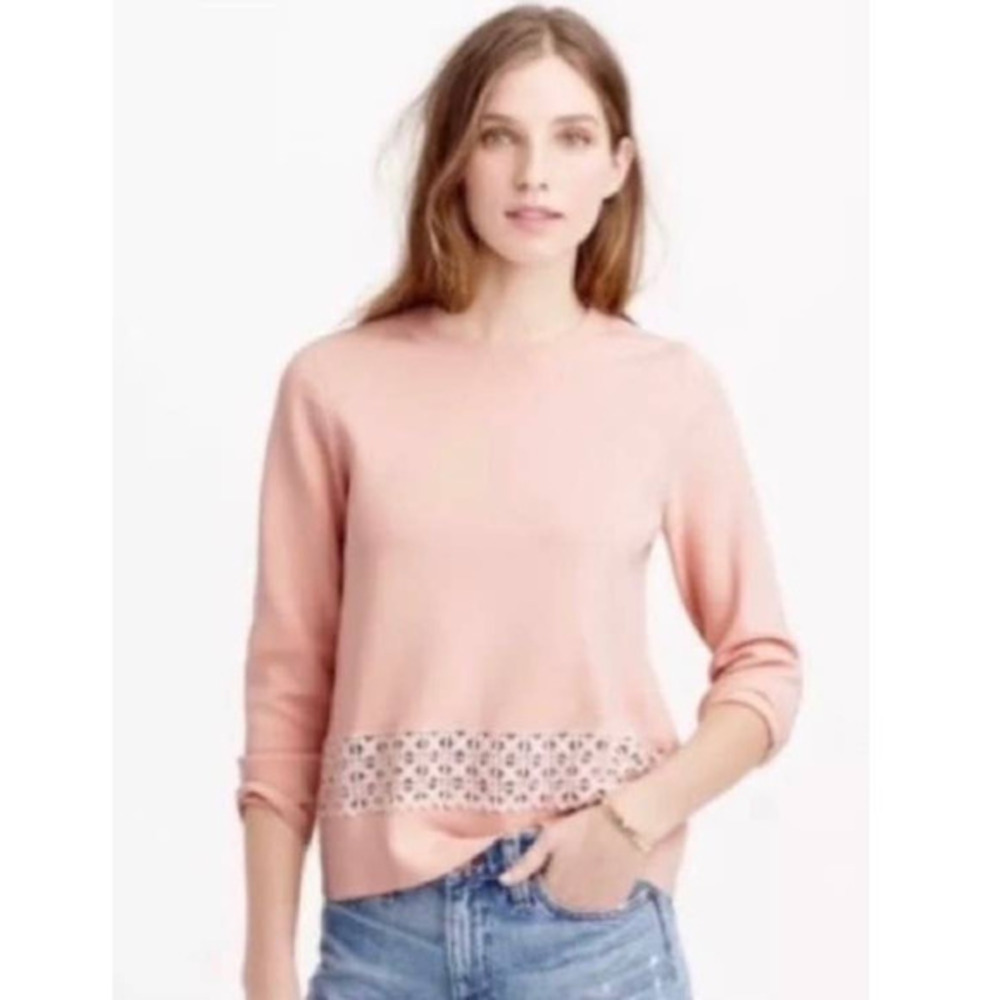 J. Crew sweater lace trim hem pullover sweater blush light pink size medium